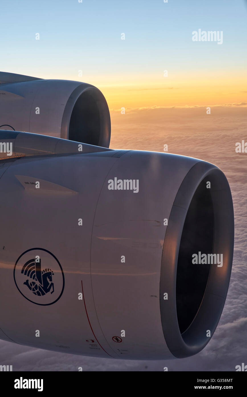 Air France motore aereo al tramonto. Foto Stock