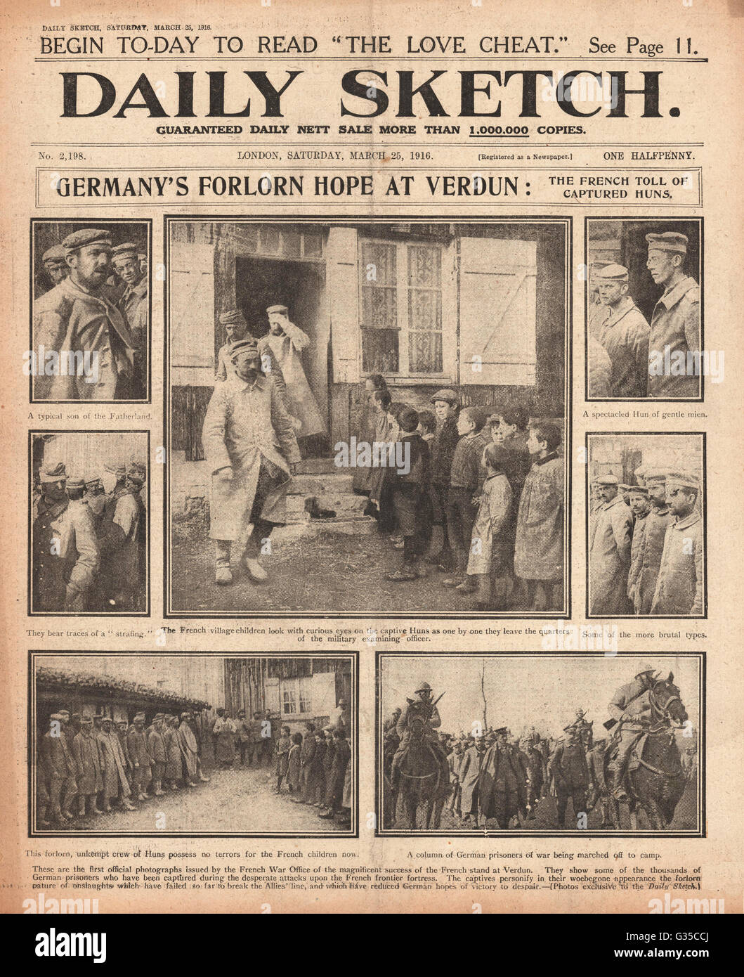 1916 Daily Sketch prigionieri di guerra tedeschi a Verdun Foto Stock