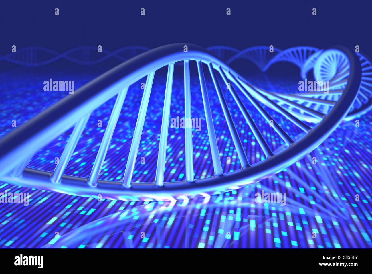 3D'illustrazione, il concetto di DNA e la sequenza di Senger. Foto Stock