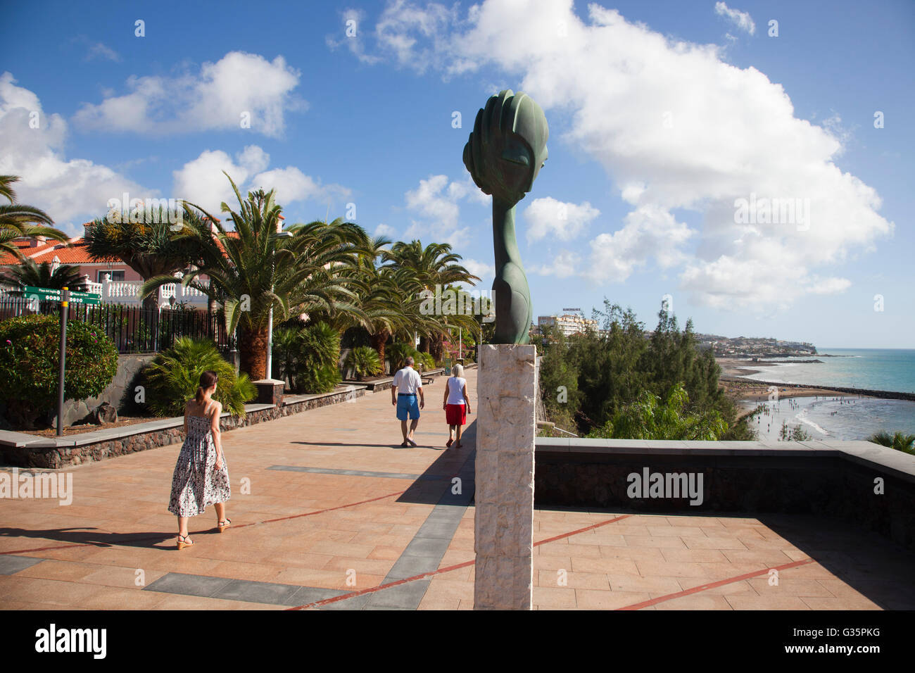 Maspalomas, promenade e Playa del Inglés, Gran Canaria Island, arcipelago delle Canarie, Spagna, Europa Foto Stock