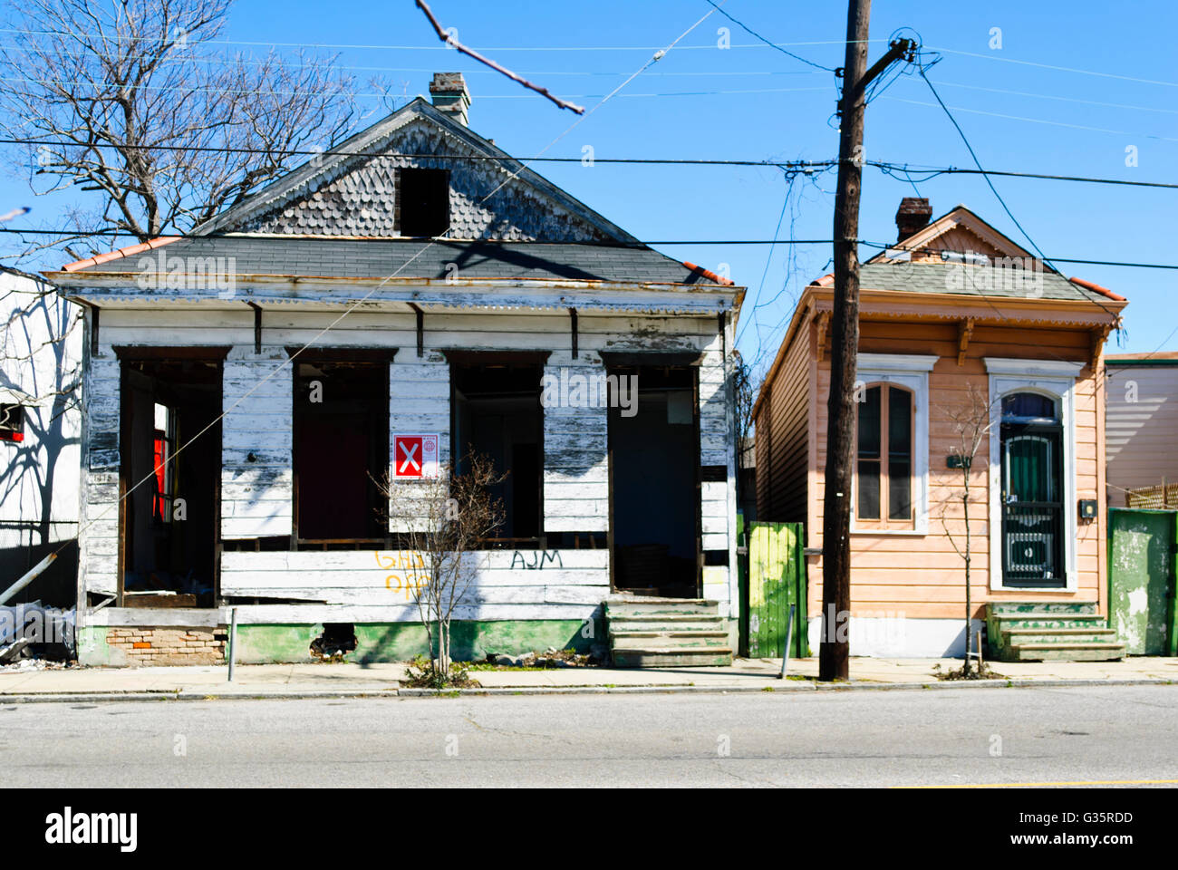 Case in New Orleans, danneggiata dall'uragano Katrina, Louisiana USA Foto Stock