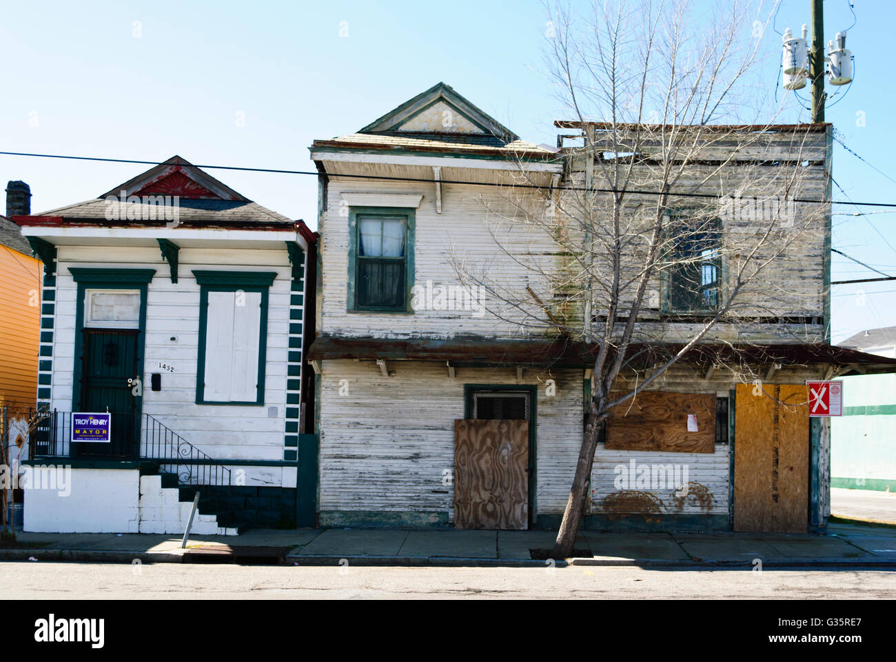 Una casa a New Orleans, danneggiata dall'uragano Katrina, Louisiana USA Foto Stock