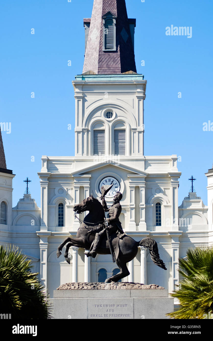 La Andrew Jackson monumento in Jackson Square New Orleans in Louisiana USA Foto Stock