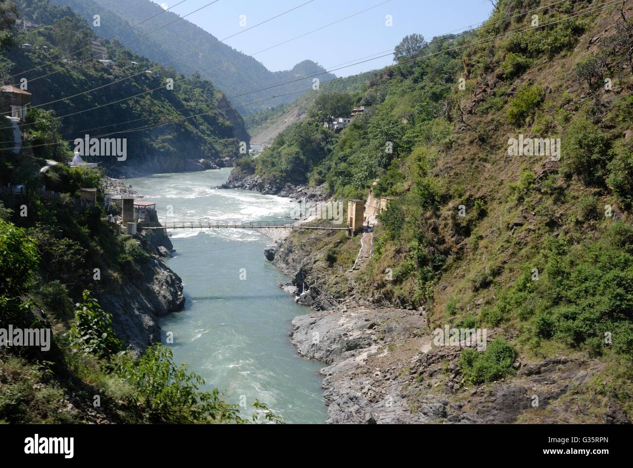 Rudraprayag, confluenza del santo Mandakini e Alakananda fiumi, Uttarakhand, India Foto Stock
