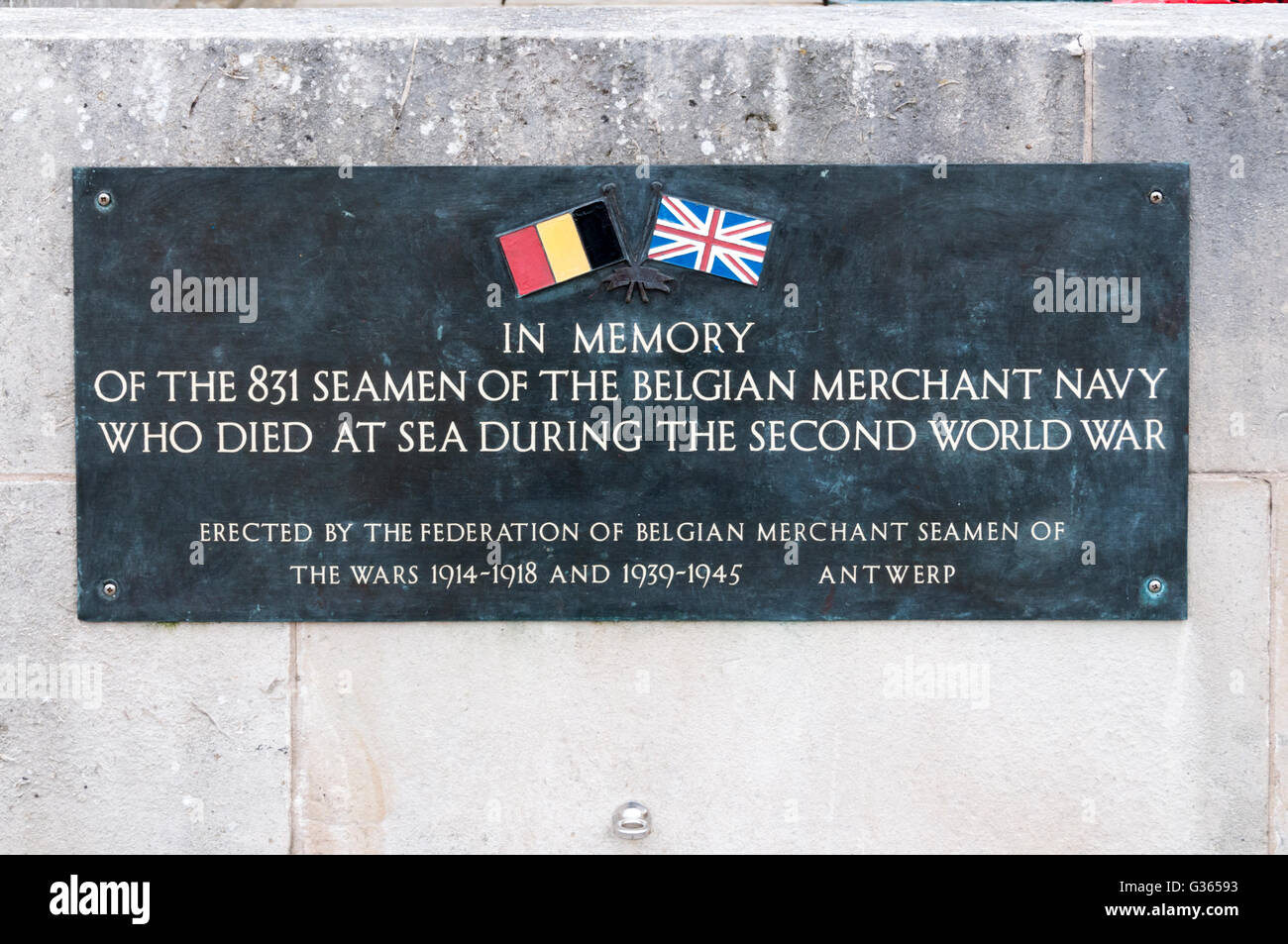 Belga di marina mercantile memorial in Liverpool Foto Stock
