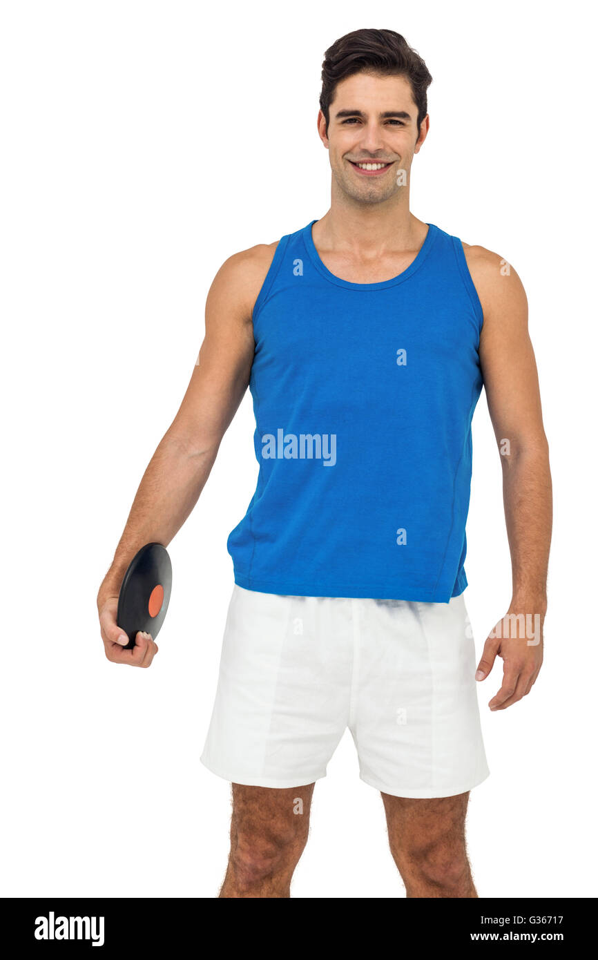 Atleta maschio in posa con discus throw Foto Stock
