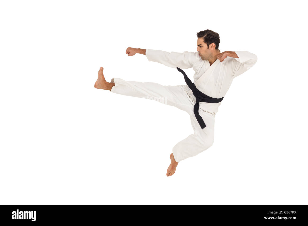 Fighter eseguendo il karate posizione Foto Stock