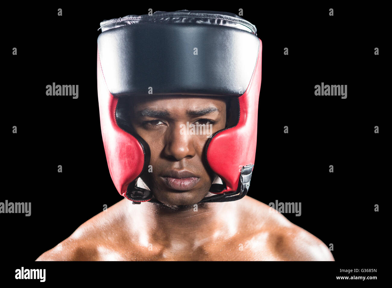 Ritratto del pugile con casco Foto Stock