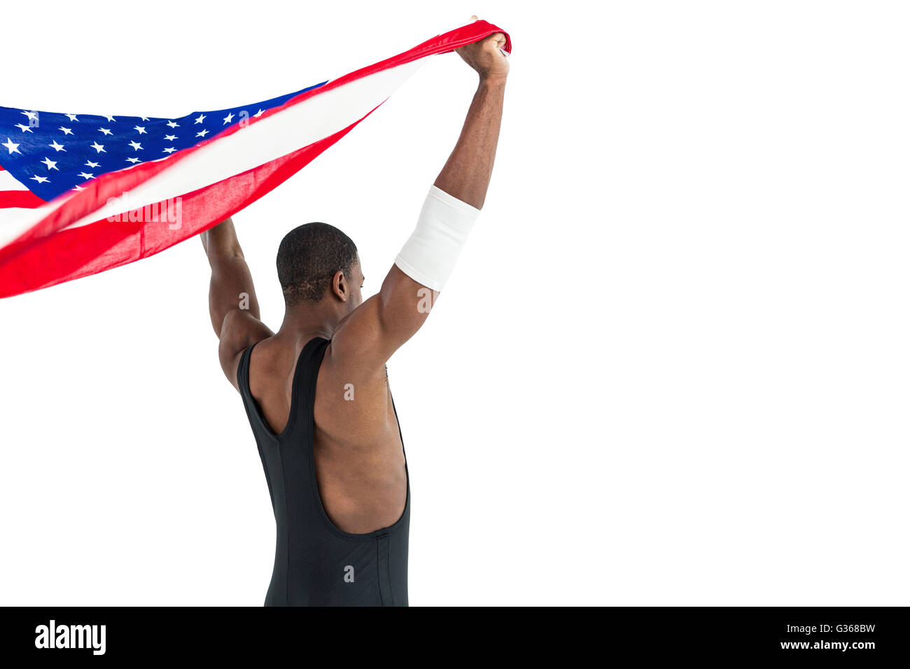 Atleta holding bandiera americana Foto Stock