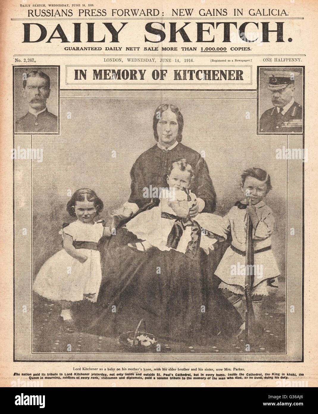 1916 Daily Sketch Lord Kitchener memorial Pagina anteriore Foto Stock
