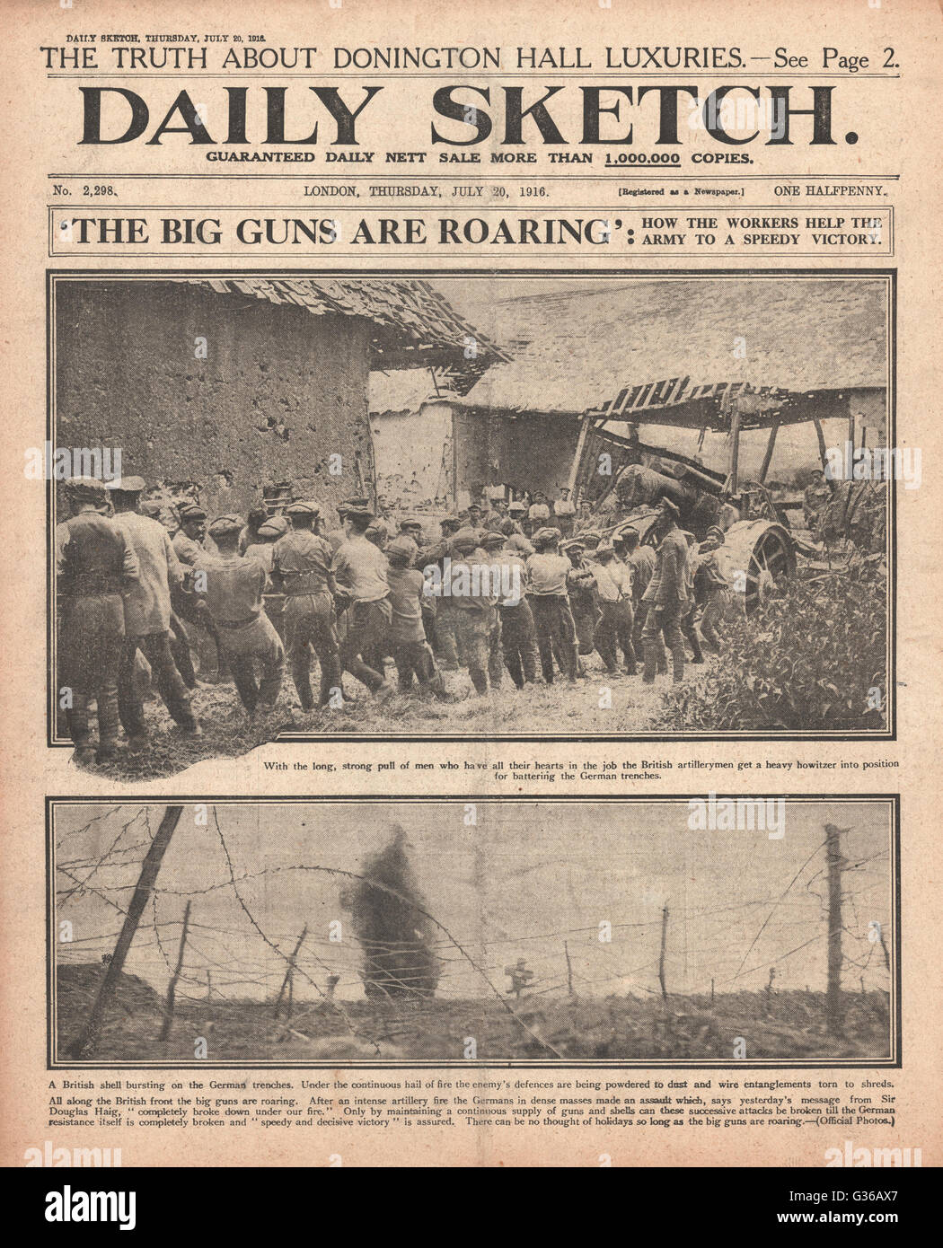 1916 Daily Sketch artiglieria sul fronte occidentale Foto Stock