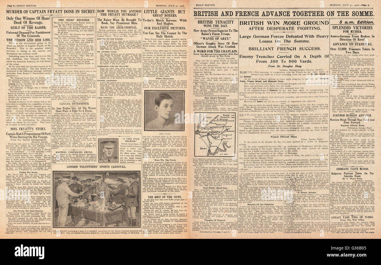 1916 Daily Sketch francese e inglese avanzano sulla Somme Foto Stock