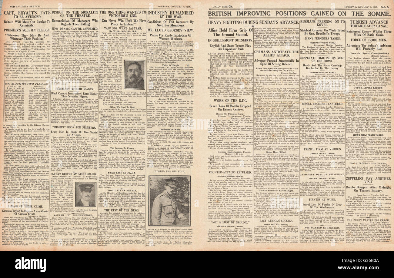 1916 Daily Sketch Battaglia della Somme Foto Stock