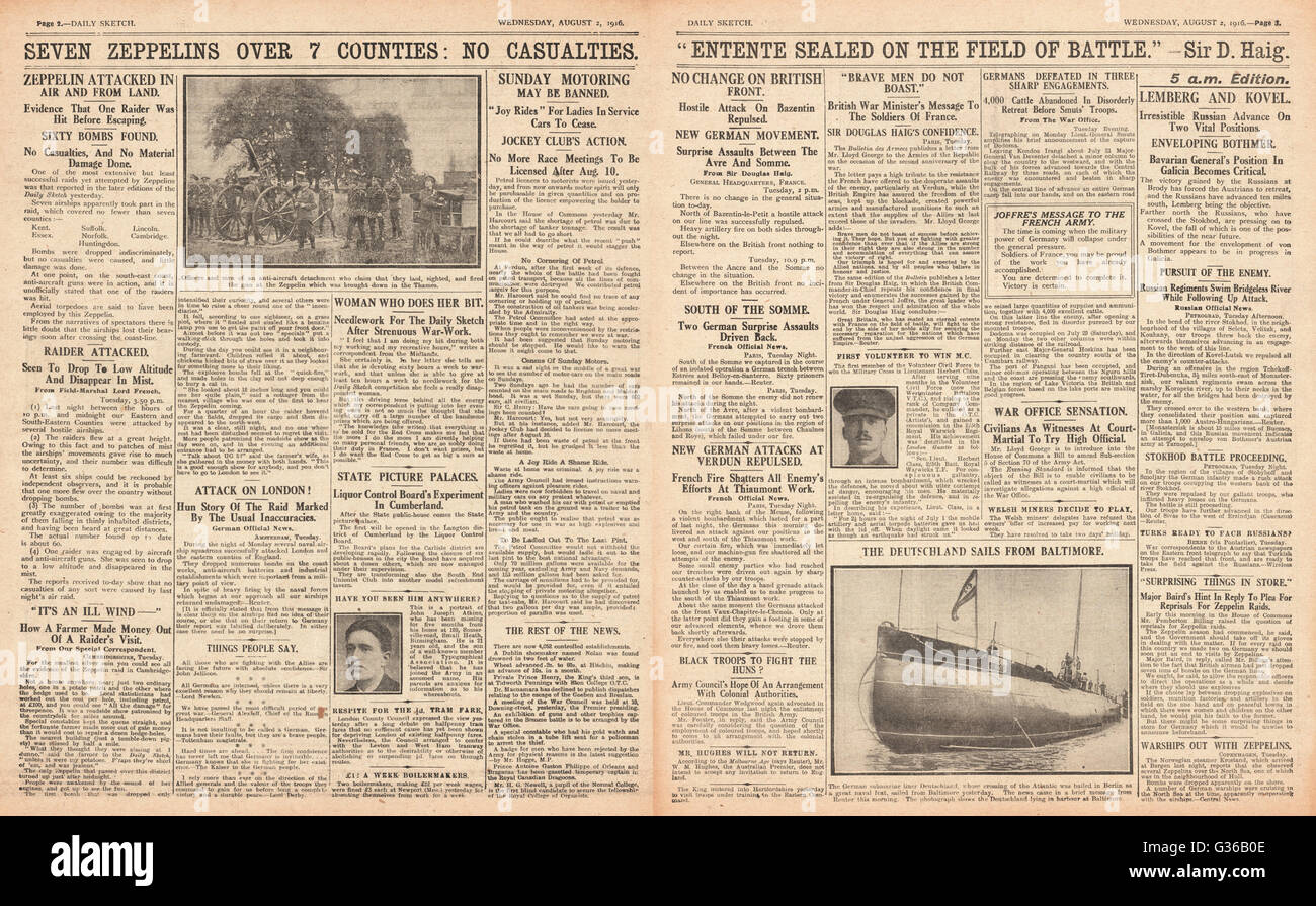 1916 Daily Sketch Battaglia della Somme Foto Stock