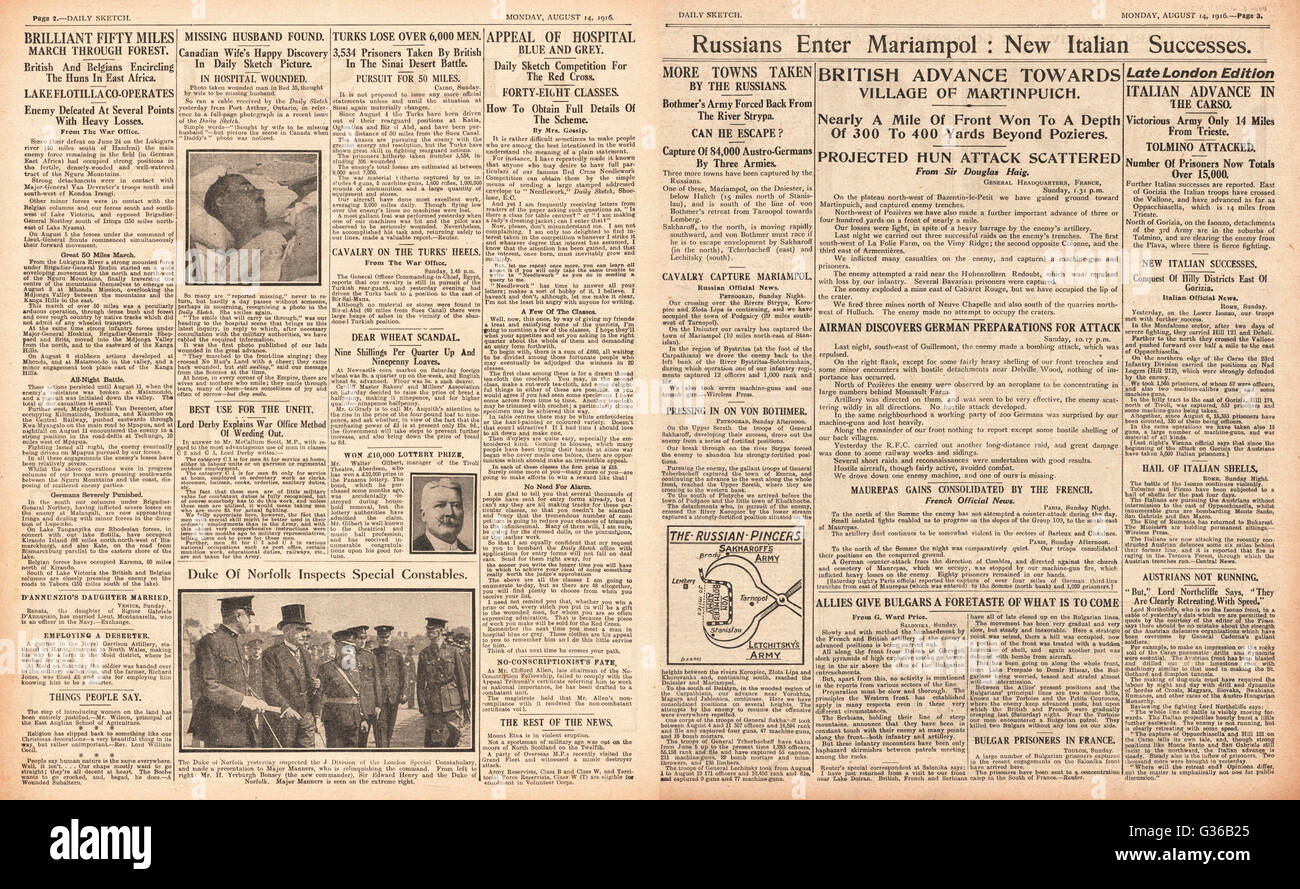1916 Daily Sketch l'esercito russo entra a Mariampol Foto Stock