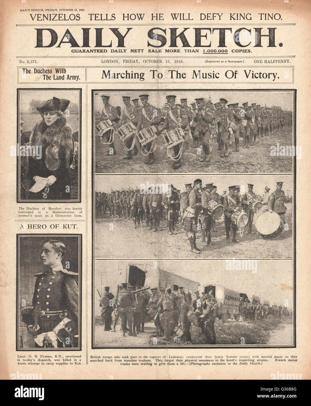 1916 Daily Sketch Military band sulla Somme Foto Stock