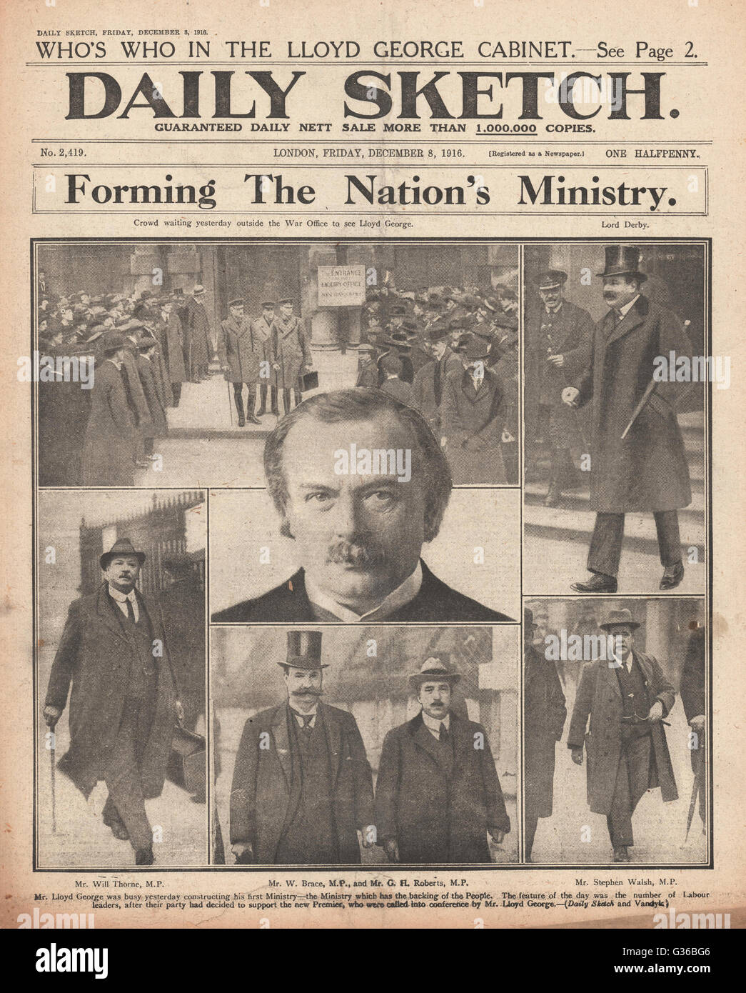 1916 Daily Sketch Lloyd George forma un nuovo governo britannico Foto Stock