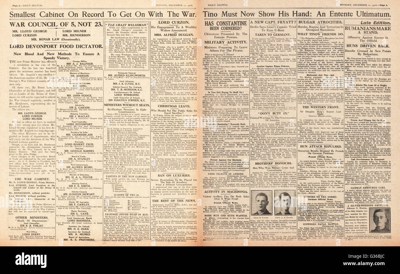 1916 Daily Sketch annunciato un nuovo cabinet Foto Stock