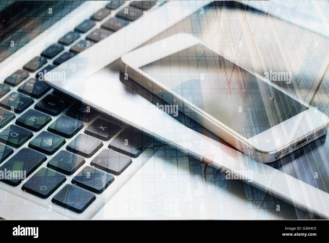 Pila di gudgets moderno Foto Stock