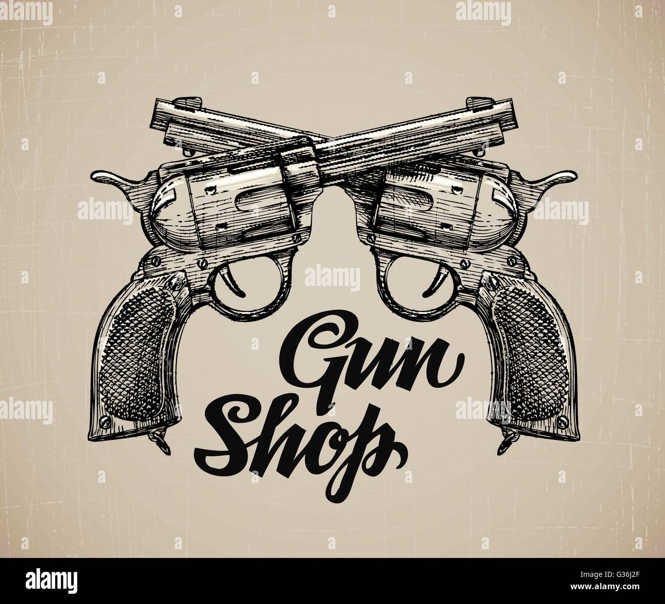 Pistole incrociate. Mano bozzetto pistola. Illustrazione Vettoriale Illustrazione Vettoriale