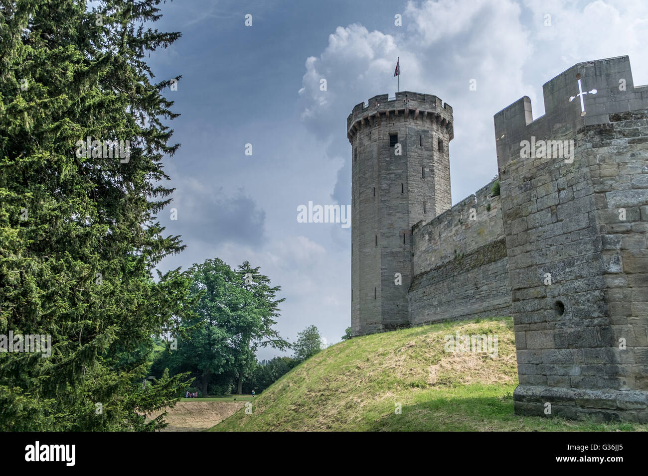 Vista del Castello di Warwick, Warwickshire, Regno Unito Foto Stock
