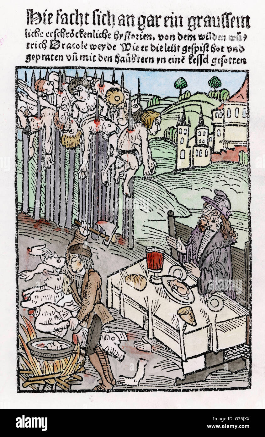 Vlad III (Vlad l'Impalatore, Vlad Tepes), (1431-1476) Wallachian ora (Romania) dominatore impala le sue vittime - qui la borghesia di Brasso. Base per Stoker's 'Dracula' Foto Stock