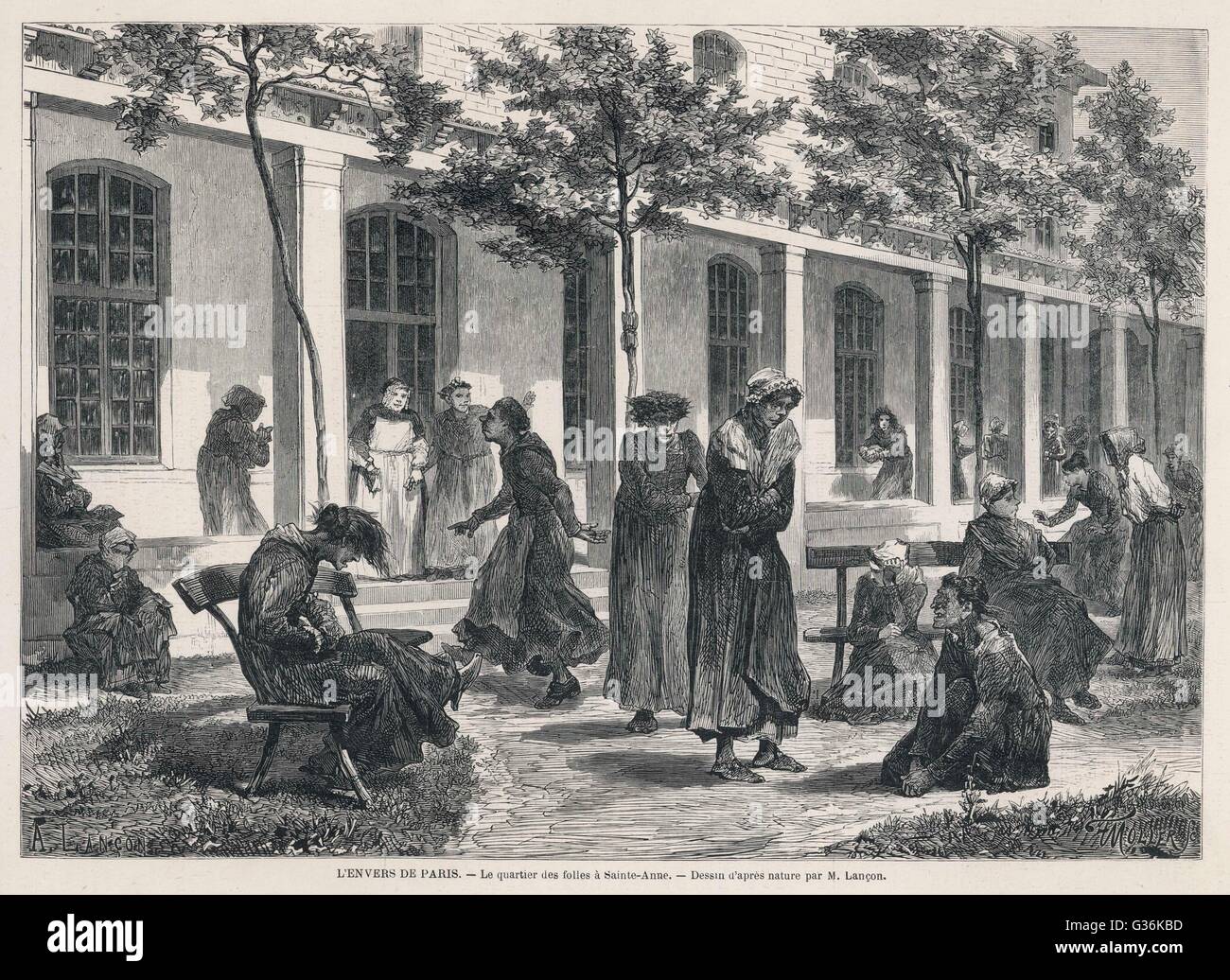 Donne mentale pazienti all'ospedale di Sainte-Anne, Paris data: 1871 Foto Stock