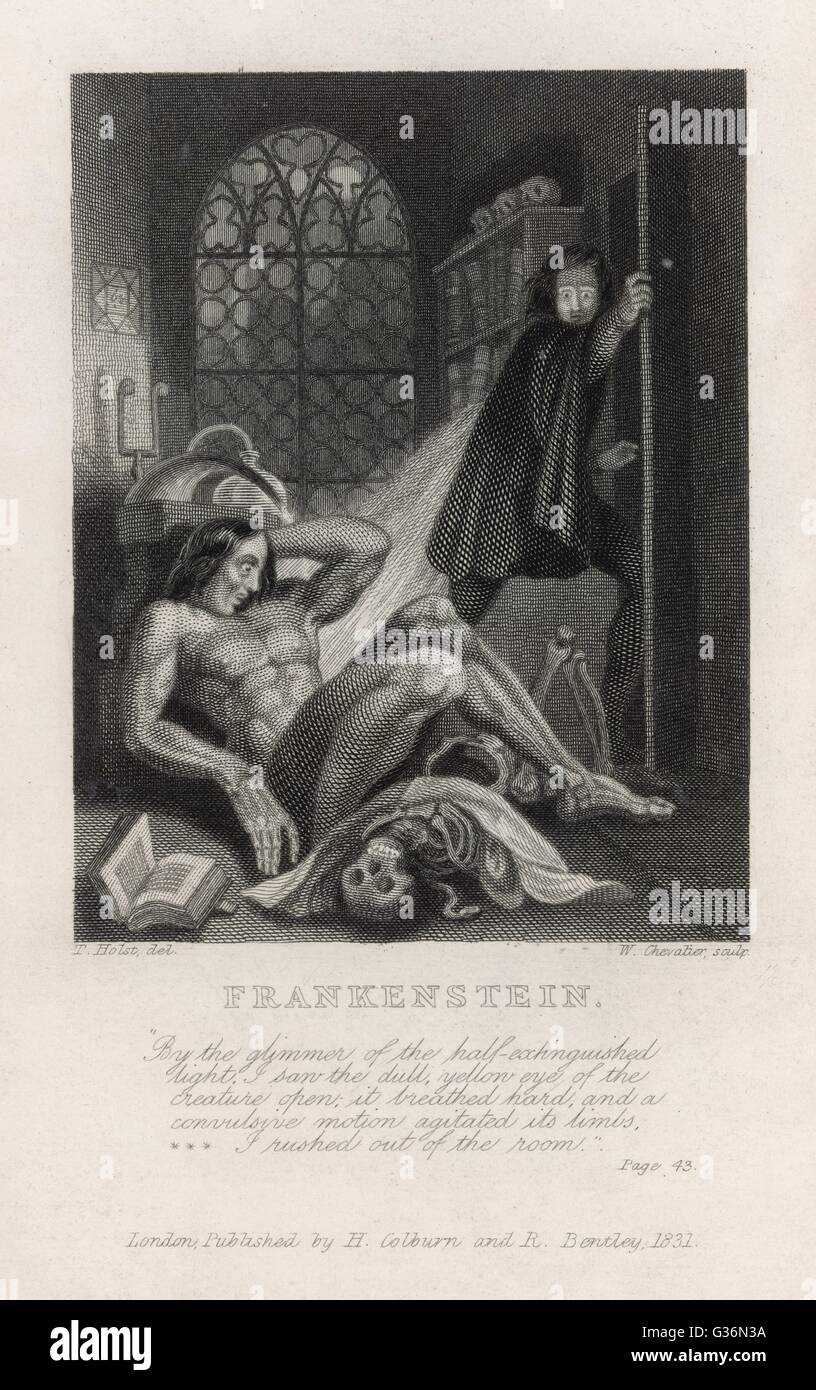 Frontespizio illustrazione da Mary Shelley del romanzo, Frankenstein. Data: pubblicato per la prima volta 1818 Foto Stock