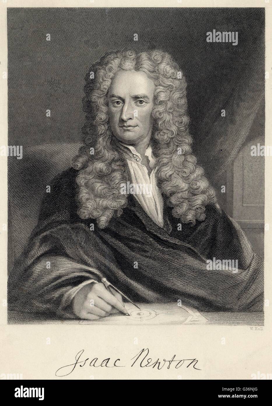 Sir Isaac Newton (1642-1727), matematico inglese, fisico, astronomo filosofo naturale, alchimista, teologo e strega. Data: 1680s Foto Stock