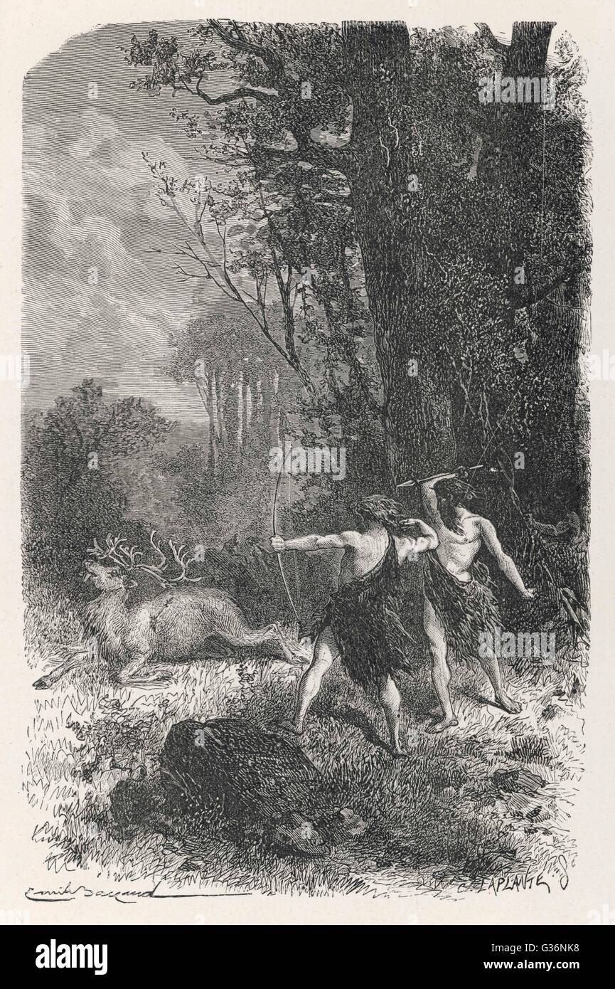 Cervi da caccia durante il Paleolitico Foto Stock