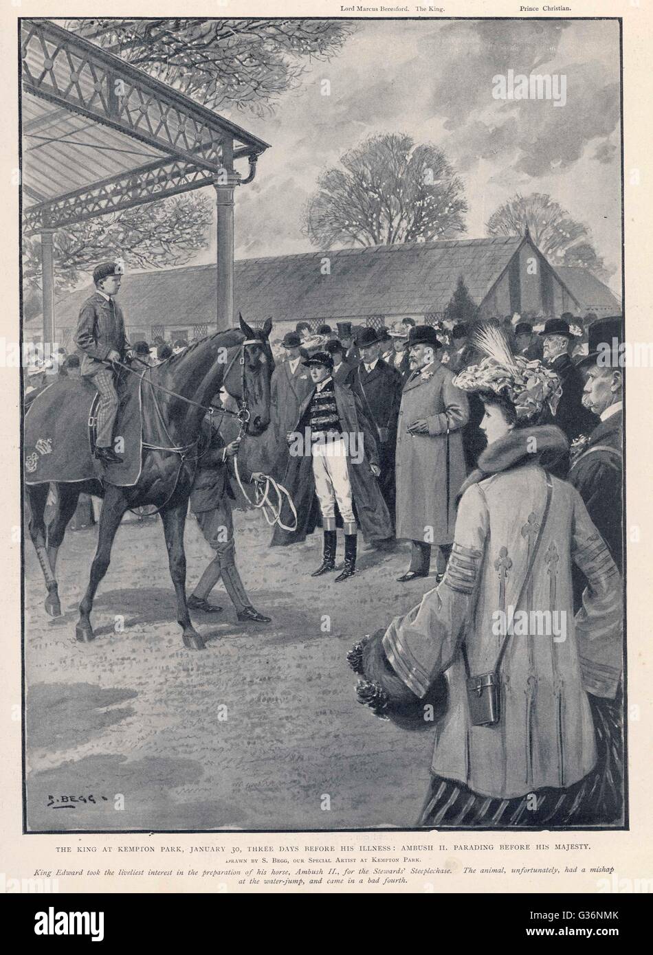 Edoardo VII alle gare di Kempton Park Foto Stock