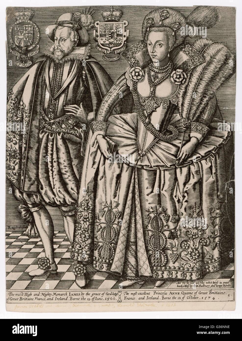 Re Giacomo I d'Inghilterra (e VI di Scozia) (1566-1625) e sua moglie Anna di Danimarca (1574-1619). Data: circa 1590 Foto Stock