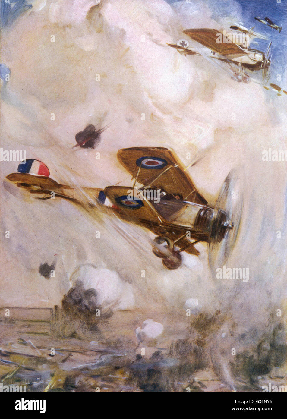 Combattimento aereo sulle trincee durante la prima guerra mondiale Foto Stock