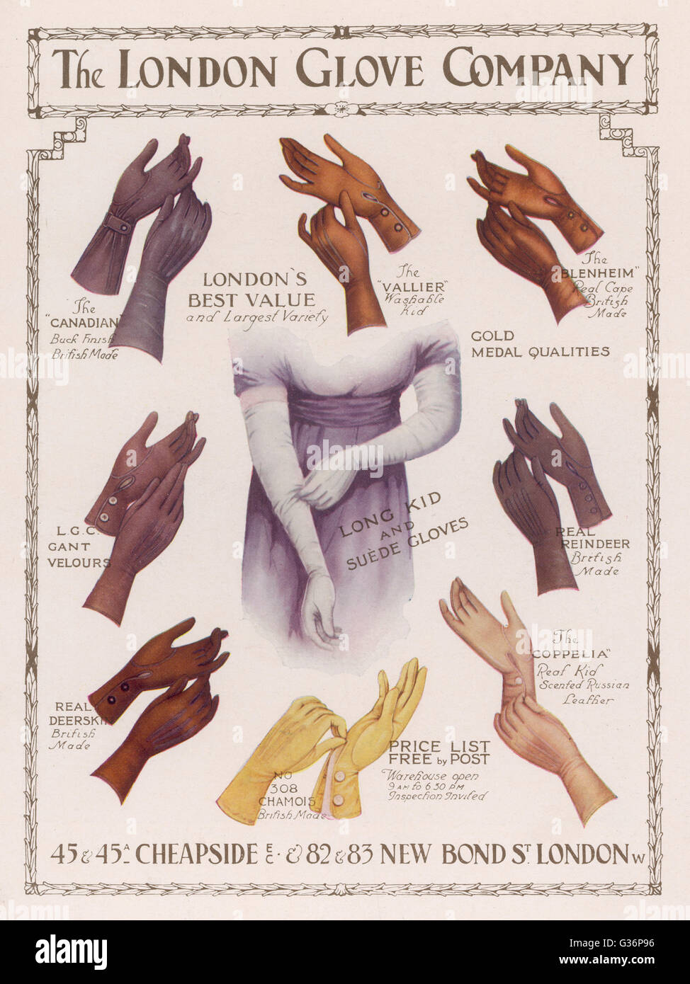 Pubblicità per la London Glove Company 1912 Foto Stock