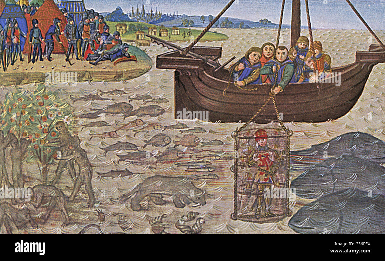 Alessandro il Grande re Alessandro III di Macedon. Egli è detto di avere utilizzato un recipiente di immersioni per vedere sott'acqua. Data: 356 - 323 A.C. Foto Stock