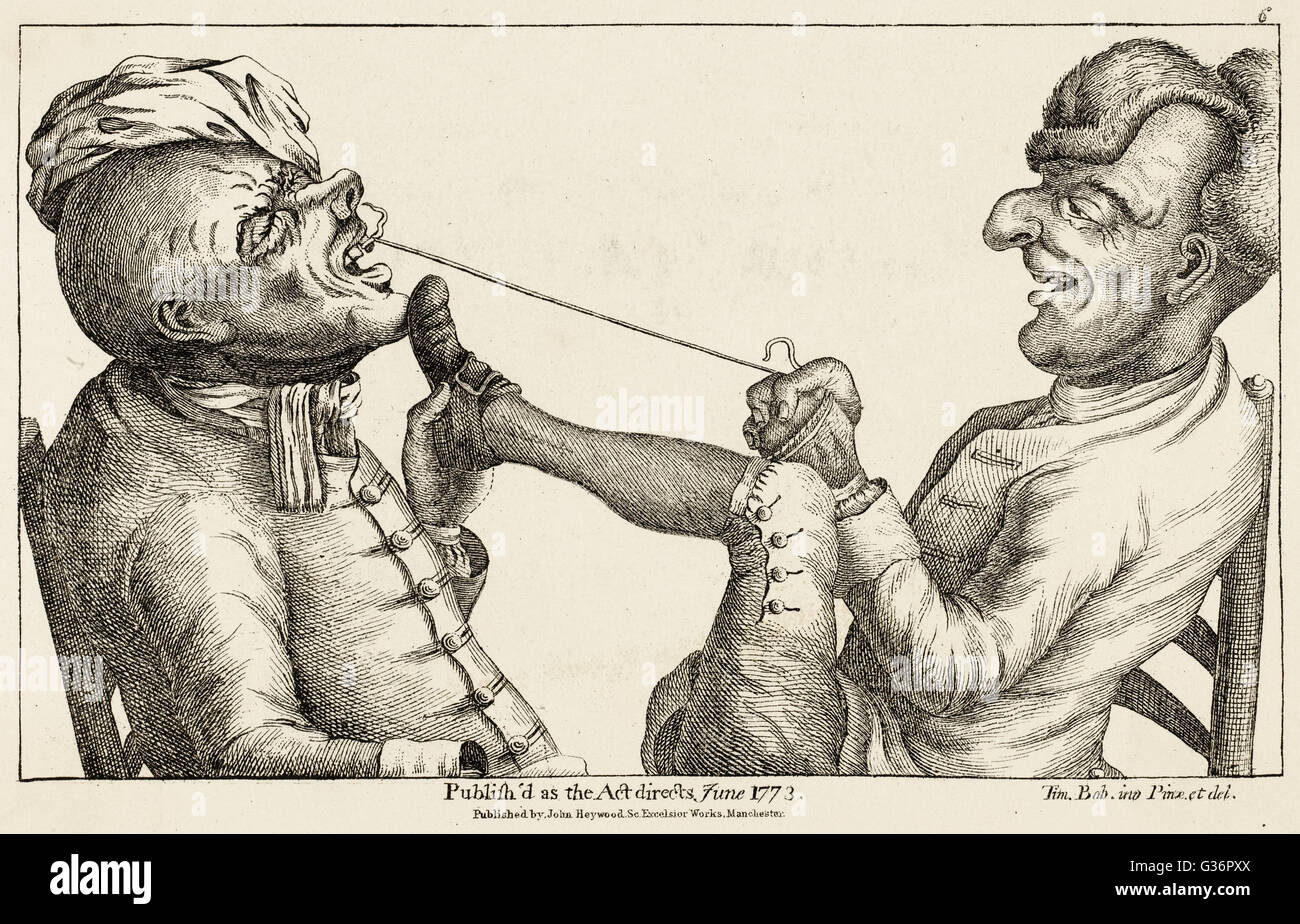 Disegnare un dente con corda e piede Foto Stock