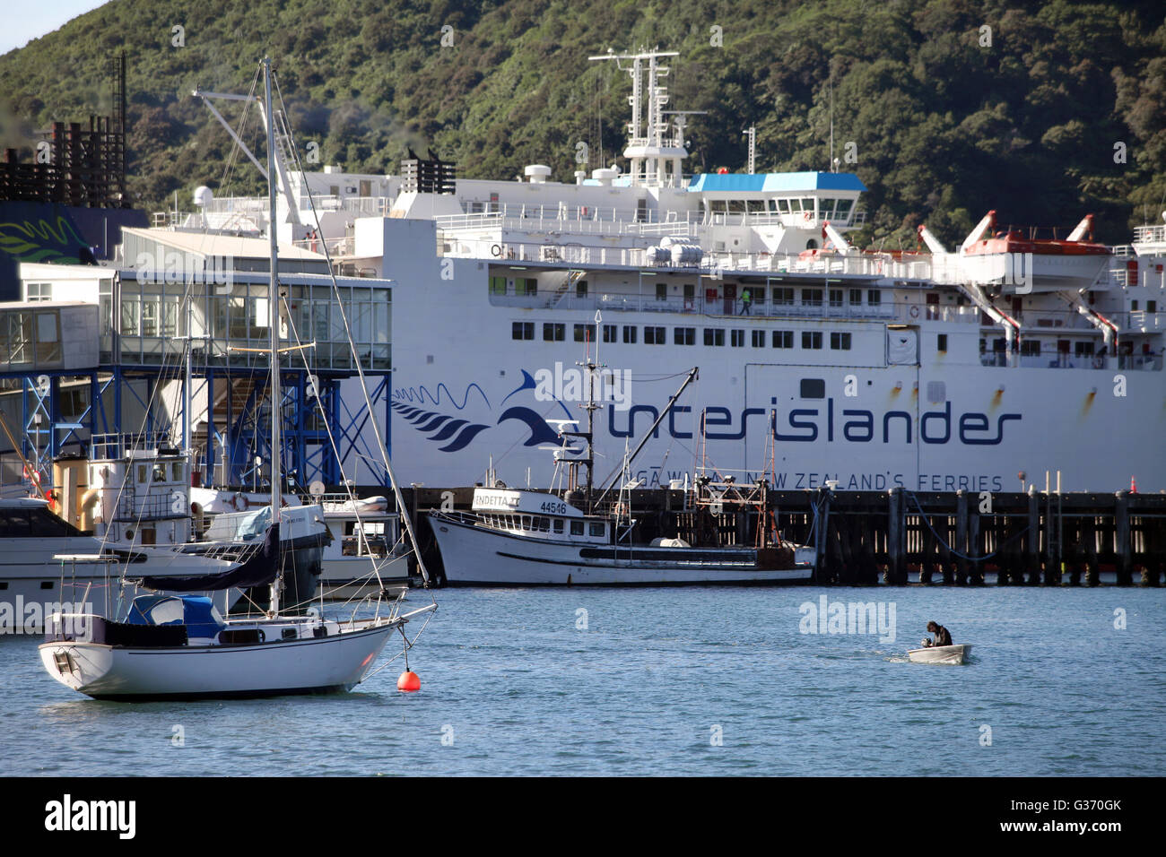 Il traghetto Interislander ancorata in Picton Marlborough Sounds, Nuova Zelanda Foto Stock
