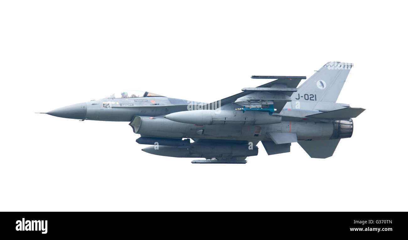 LEEUWARDEN, Paesi Bassi - 26 Maggio: F-16 durante un comparisontest con un F-35 in Europa il 26 maggio 2016 in Leeuwarden. T Foto Stock