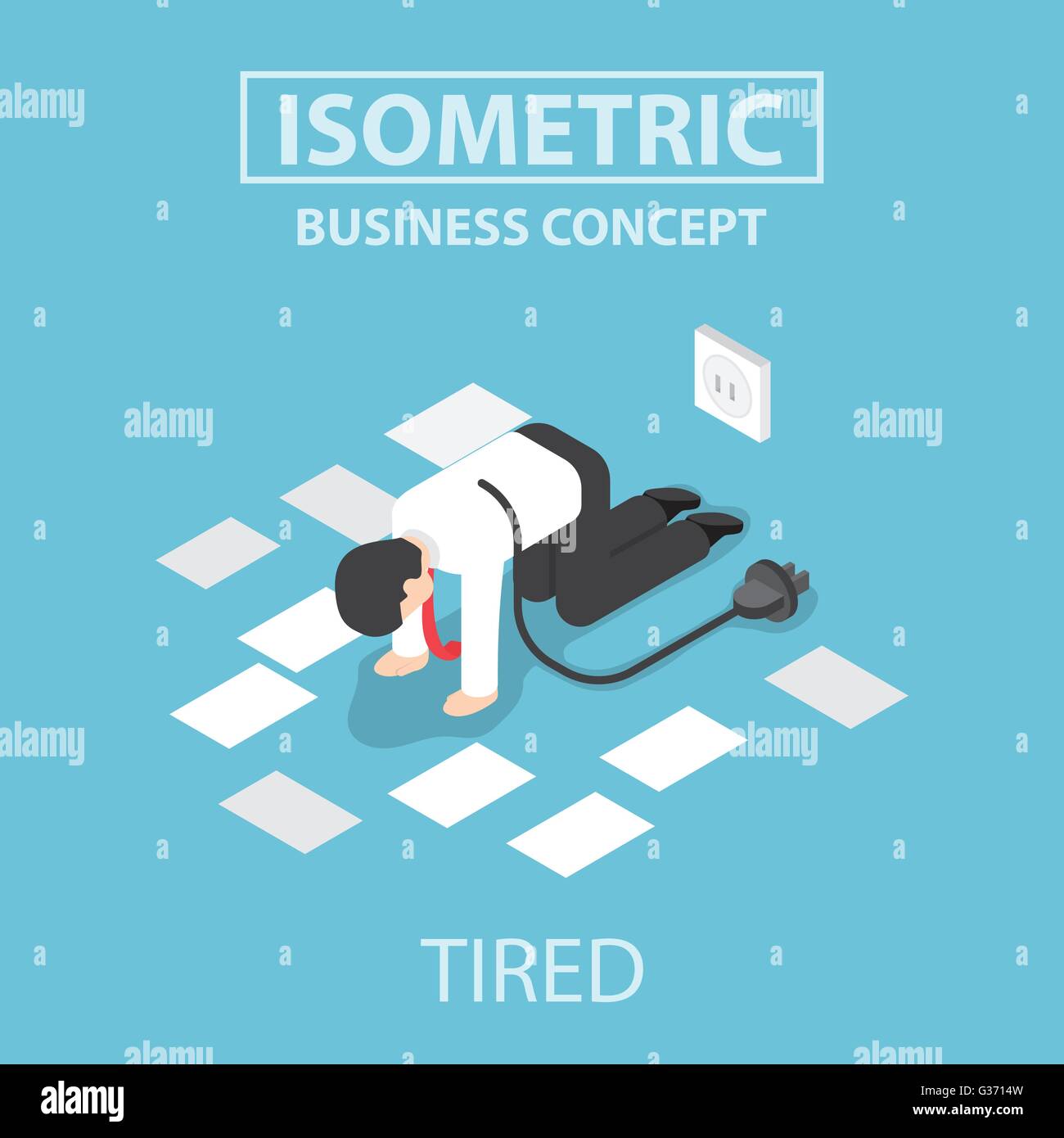Stanco imprenditore scollegare e smettere di lavorare, piatto 3d web design isometrica, vettore EPS10 Illustrazione Vettoriale