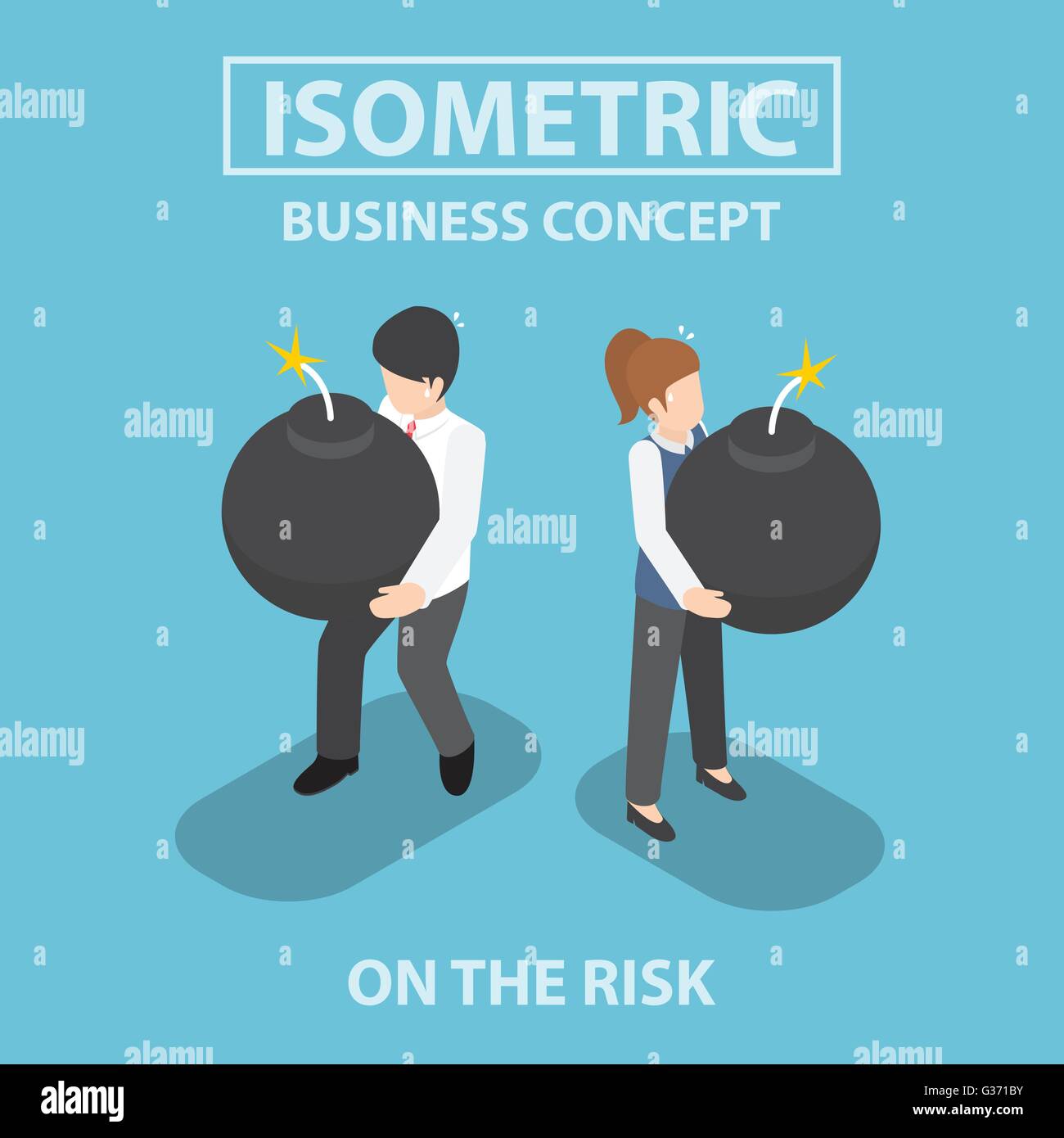 Business isometrica persone azienda bomba pesante sulle loro mani, rischio , crisi, concetto, vettore EPS10 Illustrazione Vettoriale