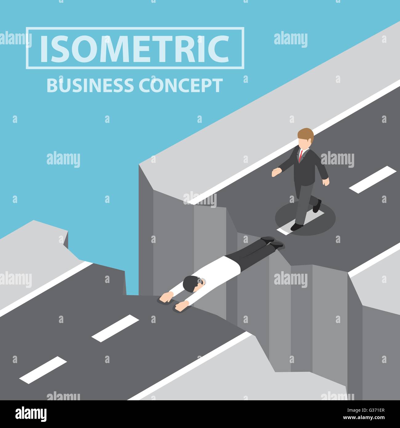 Imprenditore utilizzare se stesso come un ponte per passare un gap sulla montagna, piatto 3d isometrica web design infographics, vettore EPS10 Illustrazione Vettoriale