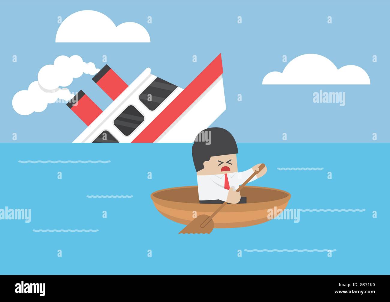 Imprenditore fuga dal naufragio, vettore EPS10 Illustrazione Vettoriale
