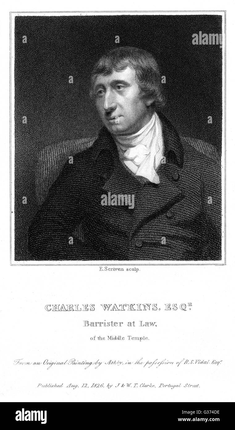 CHARLES WATKINS avvocato, BARRISTER, DEL MIDDLE TEMPLE, scrittore giuridico Data: ? - 1808 Foto Stock