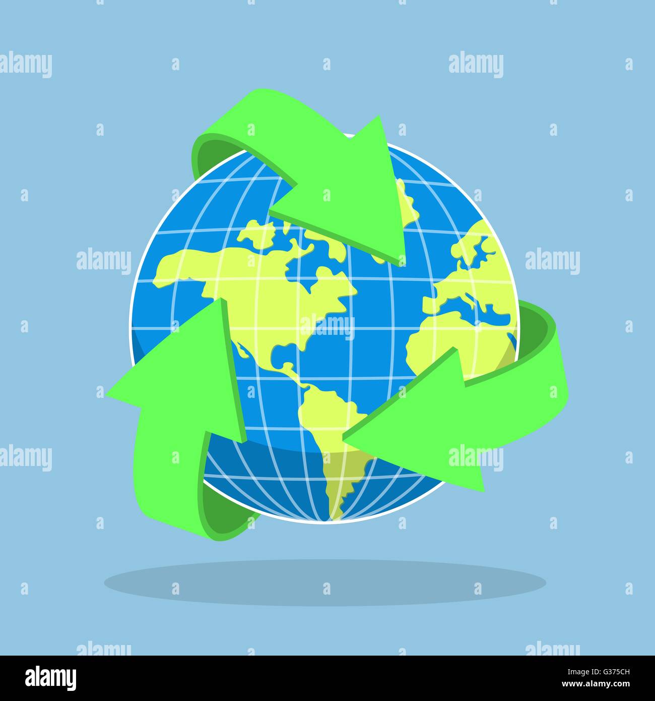 Il riciclaggio simbolo freccia e del pianeta Terra, ecologia, concetto di riciclo, vettore EPS10 Illustrazione Vettoriale
