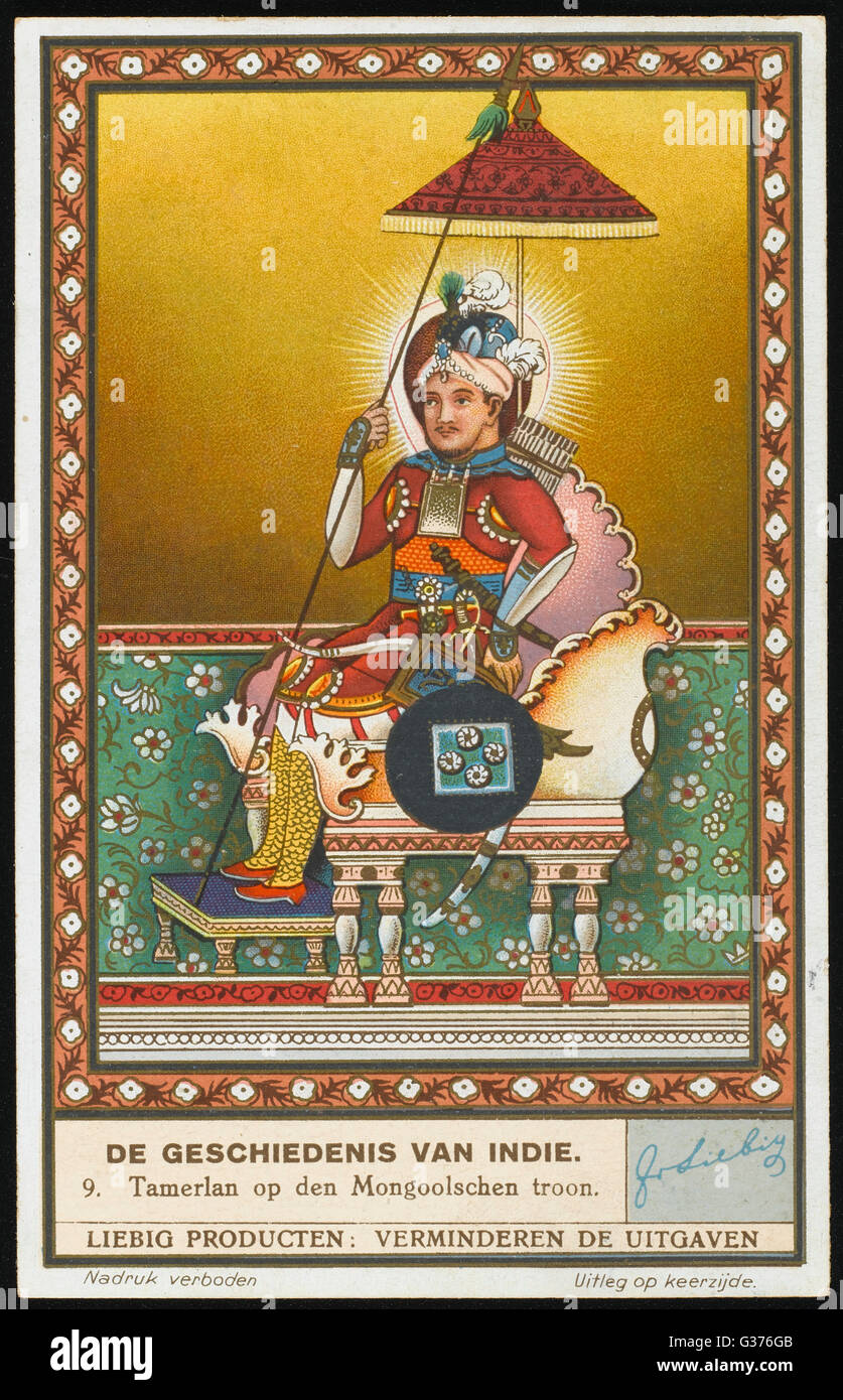 TIMUR LENK (noto anche come Tamerlane etc,) conquistatore mongolo da Samarcanda, raffigurato sul suo trono. Egli è stato spietato ma coltivata arte e architettura. Data: 1336? - 1405 Foto Stock
