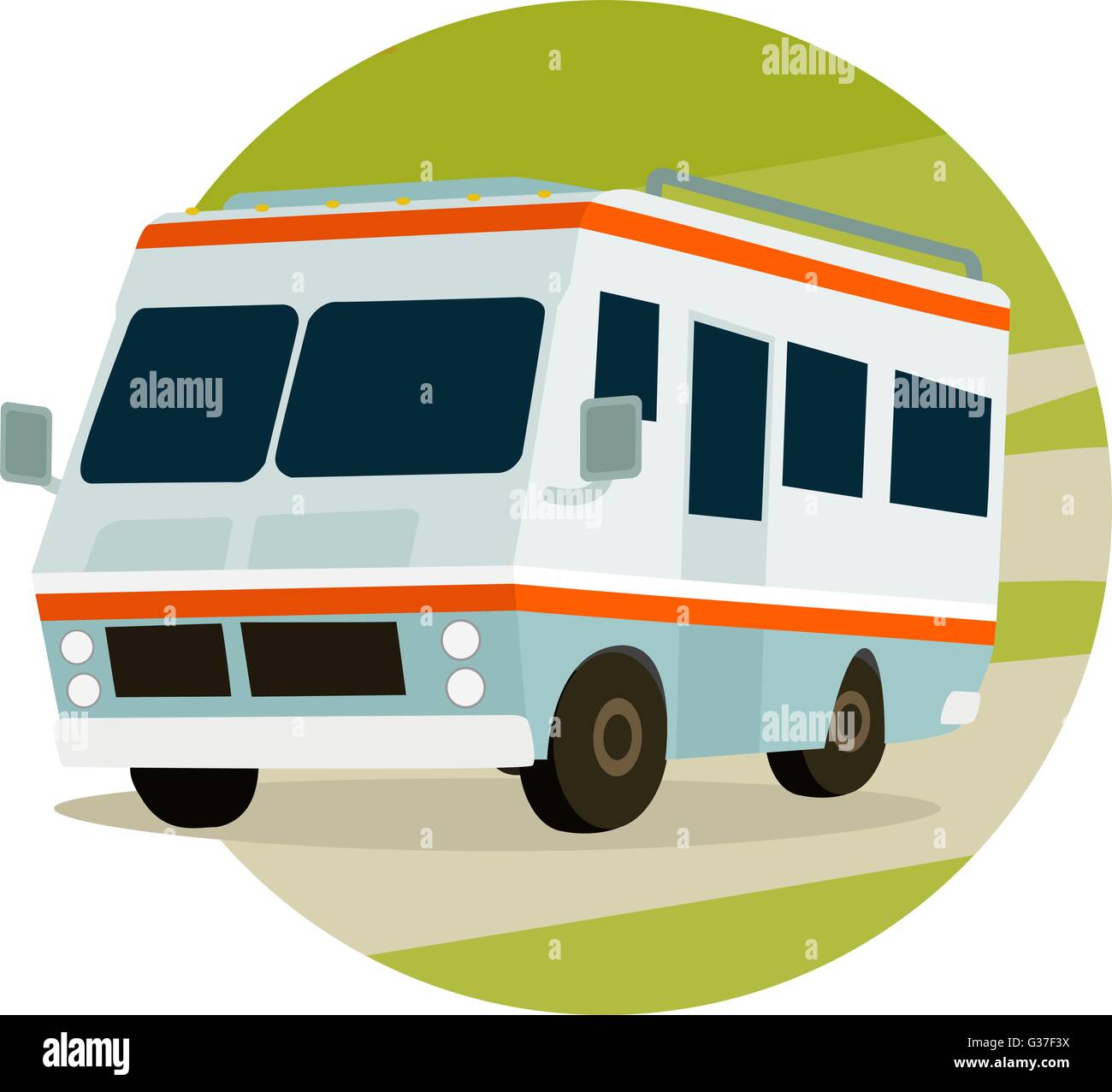 RV in montagna su un cerchio, icona del viaggio Illustrazione Vettoriale