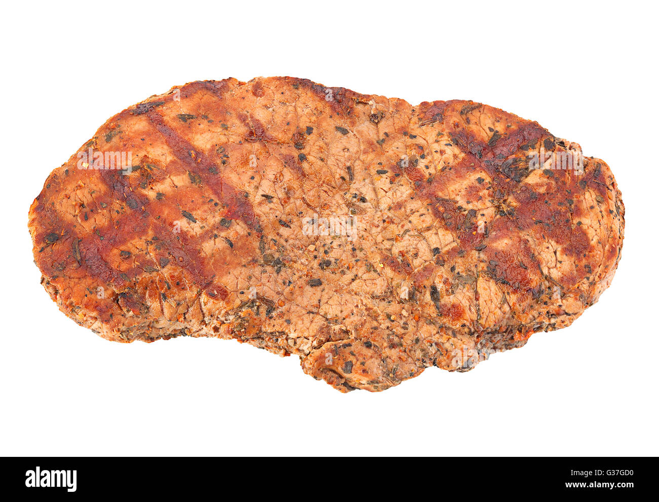 Bistecca di manzo closeup isolati su sfondo bianco Foto Stock