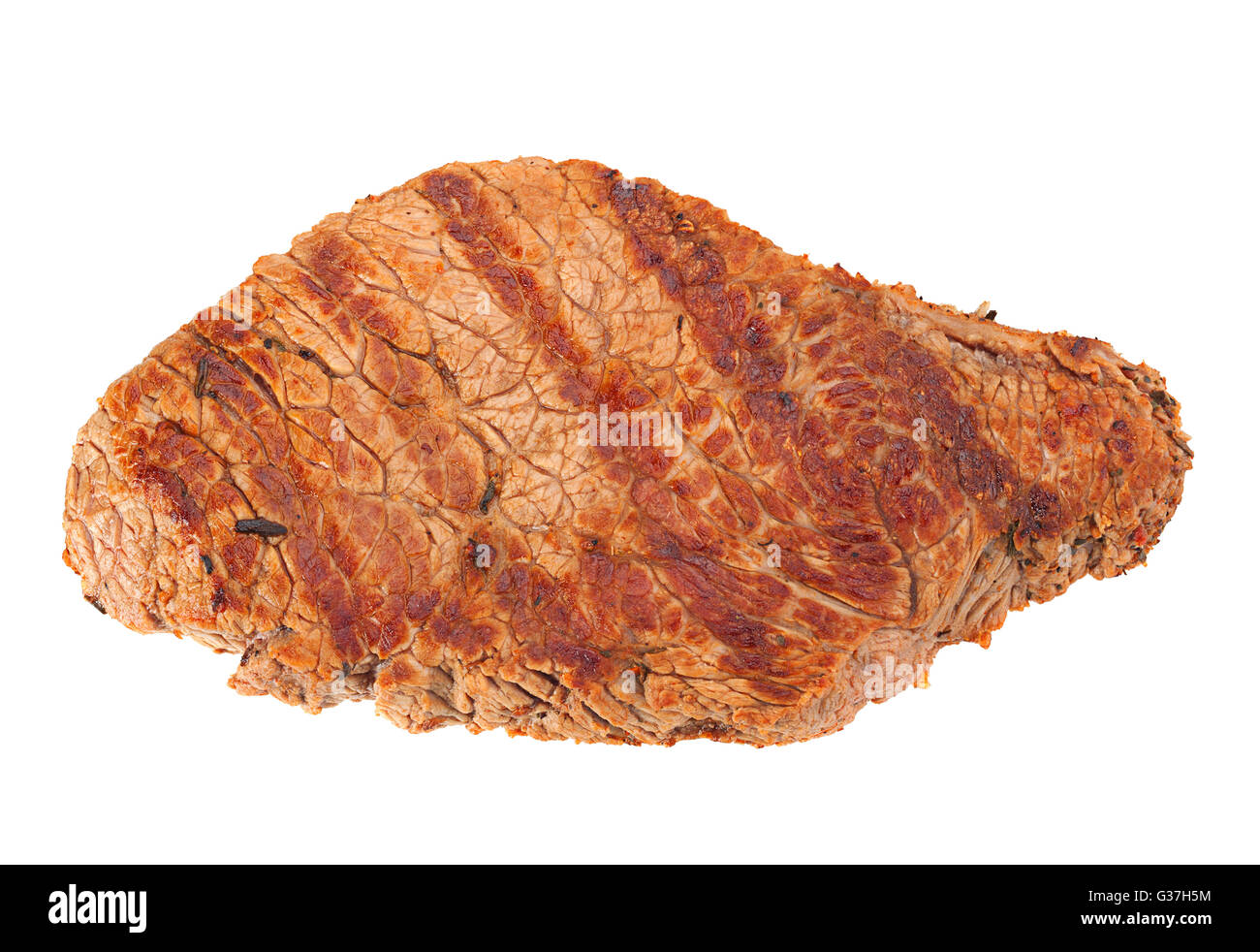 Bistecca di manzo closeup isolati su sfondo bianco Foto Stock