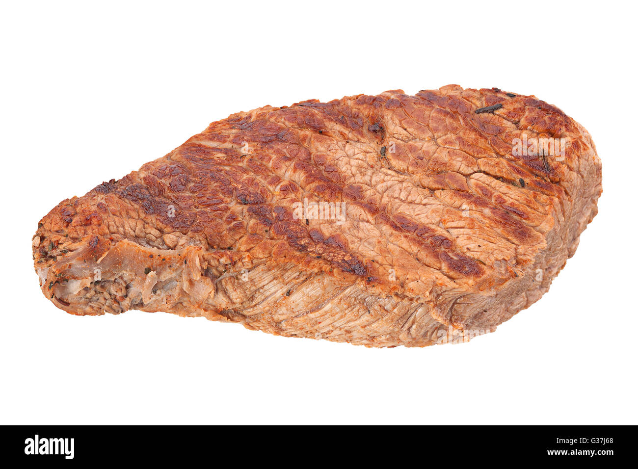 Bistecca di manzo closeup isolati su sfondo bianco Foto Stock