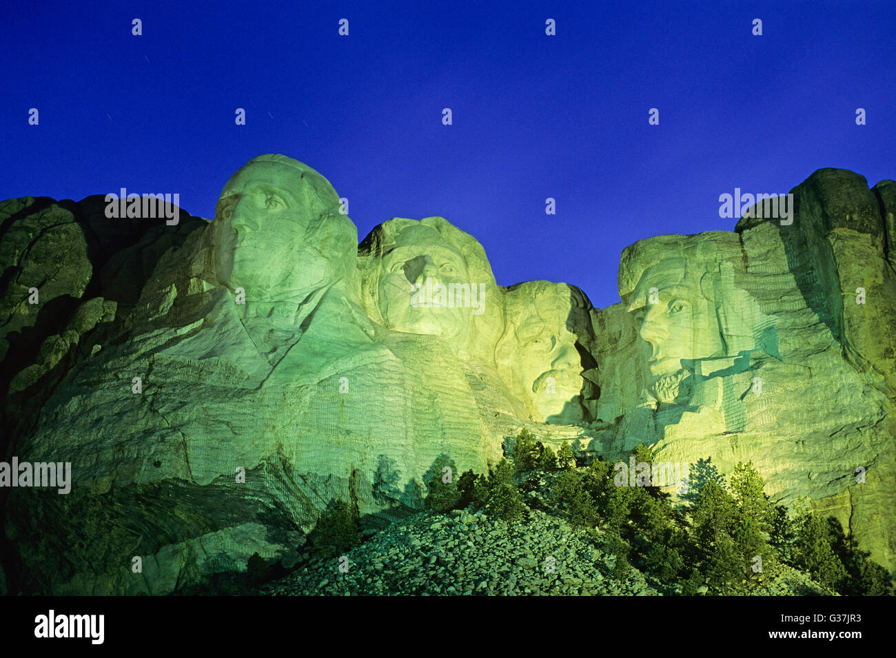 Mount Rushmore National Memorial di notte, South Dakota, U.S.A. Foto Stock